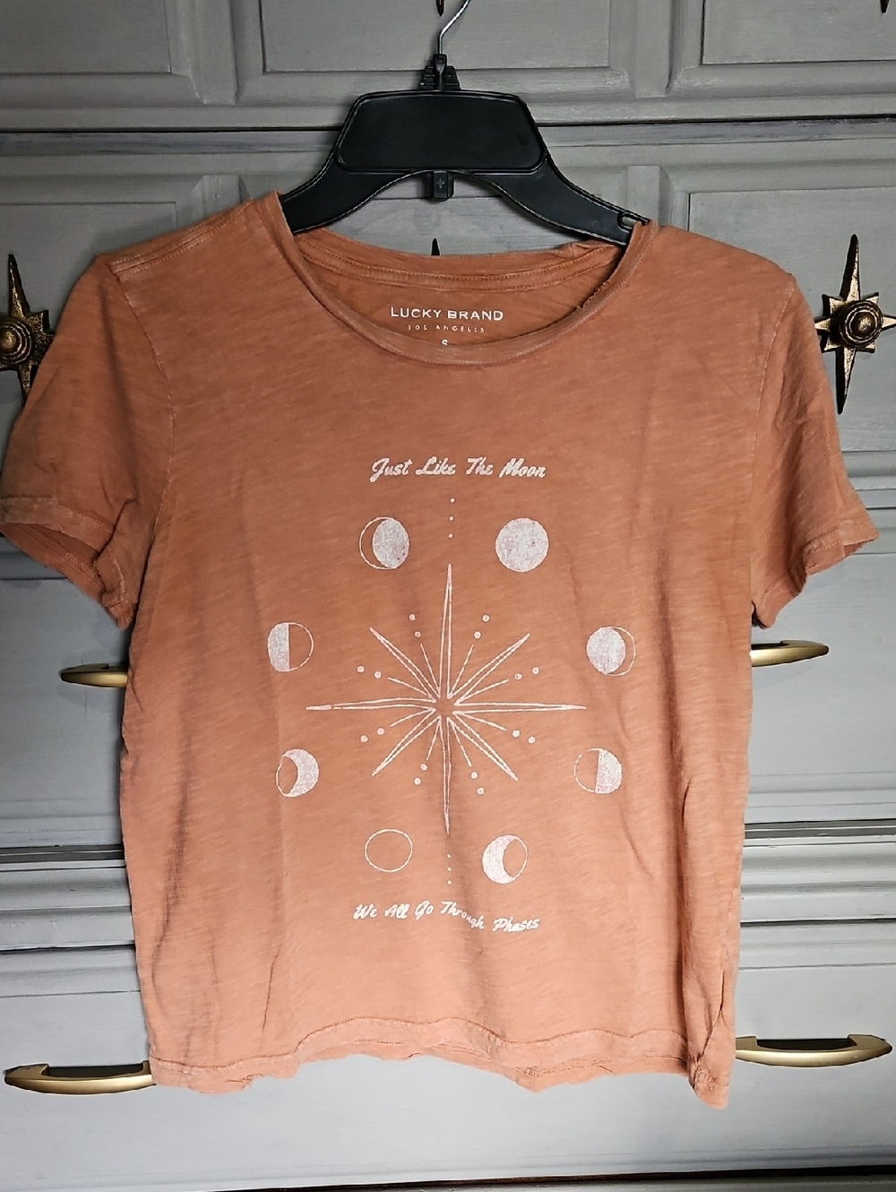 Lucky Brand Rust Orange Moon Phase Graphic Tee